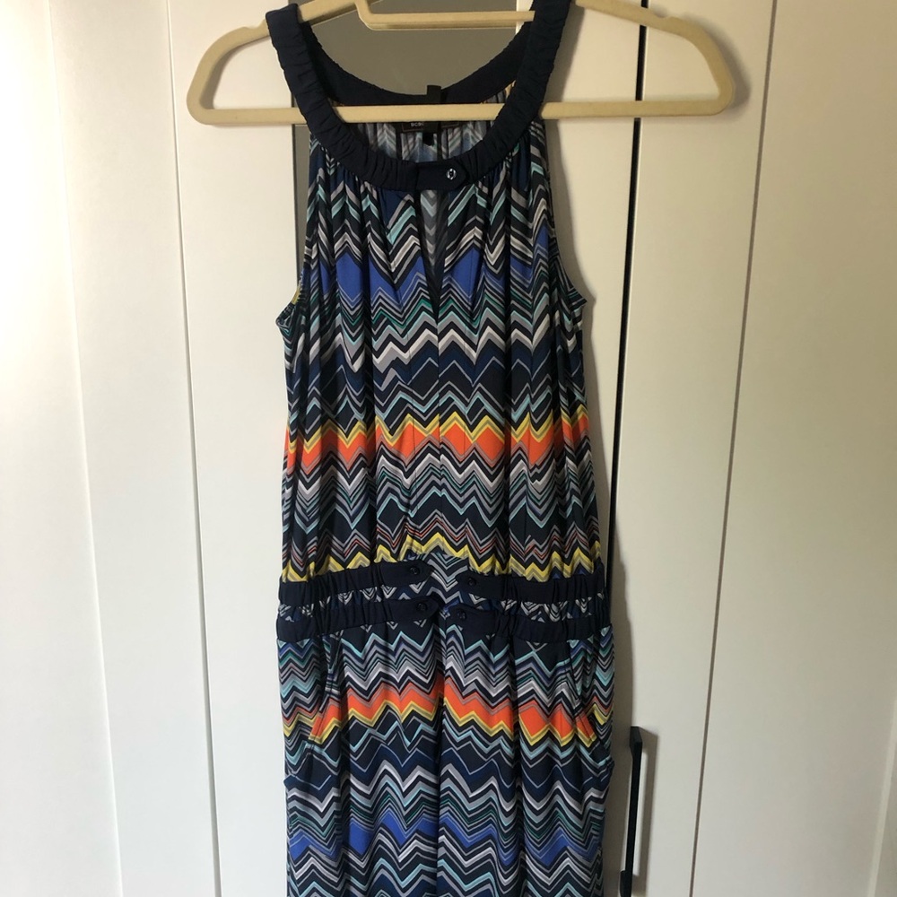 BCBGMaxAzria Blue and Orange Halter Mini Sundress